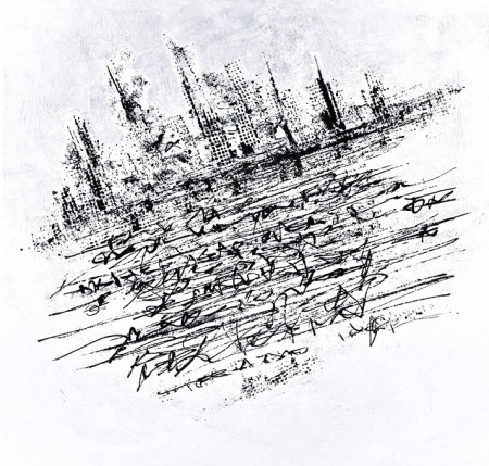 Cynopolis 2, Dyptique. Série " Rêveries urbaines ", acrylique sur toile, 60x60cm, pièce unique, vendue